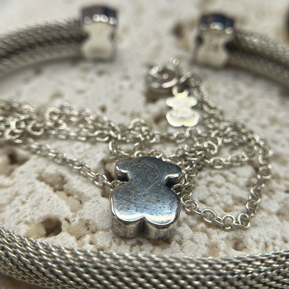 925 Silver Tous Mesh Bear Bangle and Bear Necklace Set - Picture 4 of 9